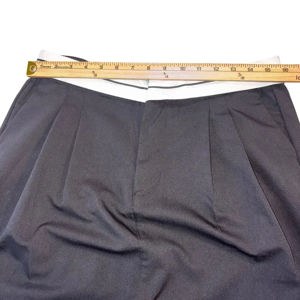 HYFVE Black Pleated Preppy Skort Size L Foldover Striped Waist Mini Skirt Pocket